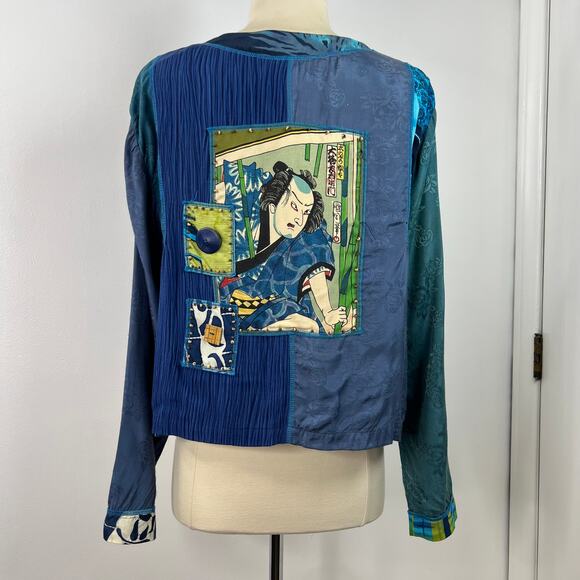 Surya Vintage Jacket Button Up Artsy Multi-Pattern Asian Patchwork Print Size M - Picture 9 of 16